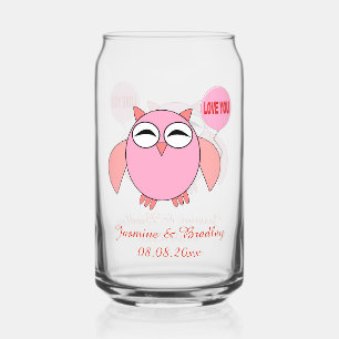 Vaso Con Forma De Lata Cute Pink Love You Owl Custom Wedding