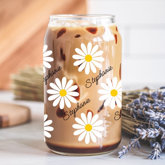 Vaso Con Forma De Lata Daisy Aesthetic Custom Name (Subido por el creador)