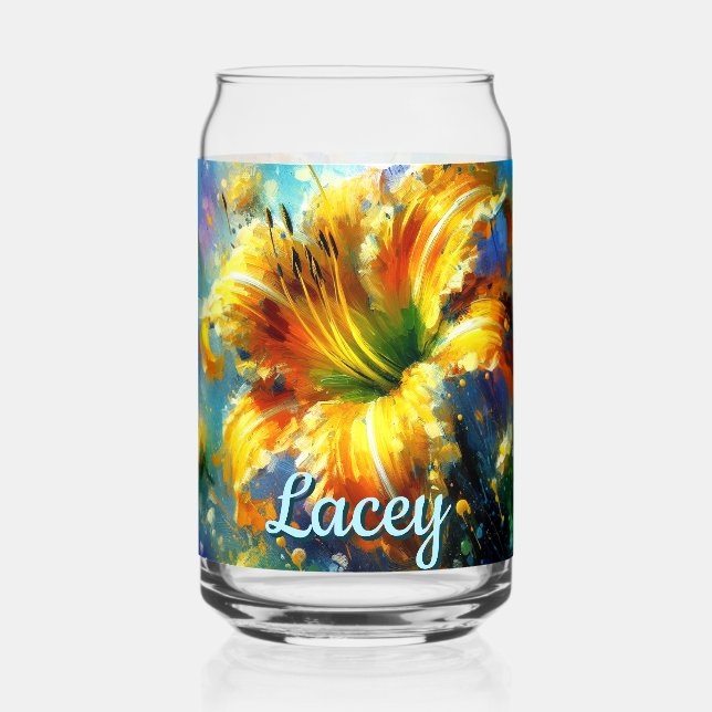 Vaso Con Forma De Lata Daylily Daylilies Flower Yellow Teal Personalized (Anverso)