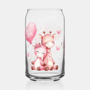 Vaso Con Forma De Lata Día de San Valentín Cute Giraffes sosteniendo un g