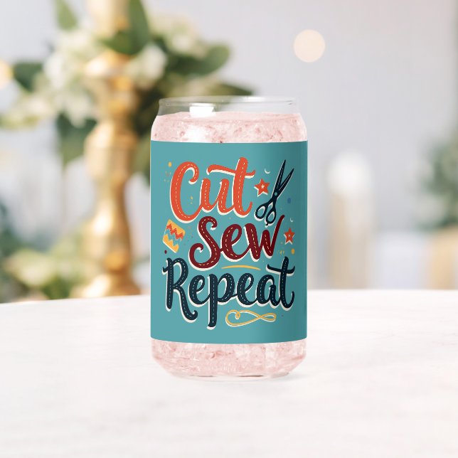 Vaso Con Forma De Lata Diseño retro "Cut Sew Repetir" de inclinación (Insitu (Boda))