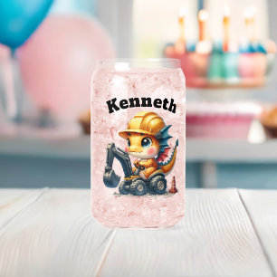 Vaso Con Forma De Lata Dragón bebé adorable operando una miniexcavadora