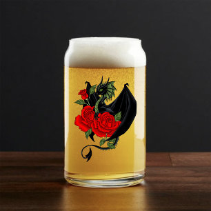 Vaso Con Forma De Lata Dragón Negro Místico Rosas Rojas Lavanda Gótico