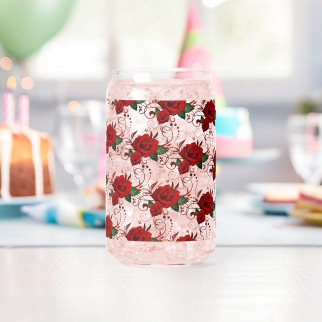 Vaso Con Forma De Lata Drinkware Set Love Red Rose Floral  (Insitu (Cumpleaños))