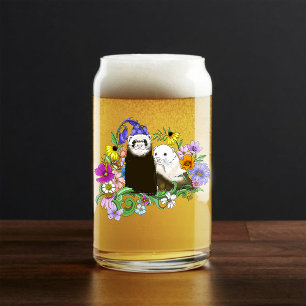 Vaso Con Forma De Lata Dulces Ferrets Azules Caprichosos con Flores Parej