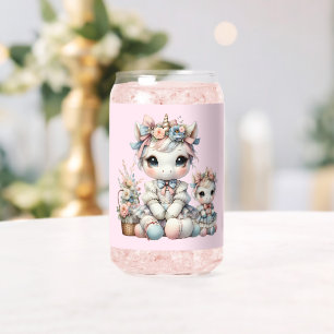 Vaso Con Forma De Lata Duo de Madre e Hija Unicornio Kawaii Pastel Rosa