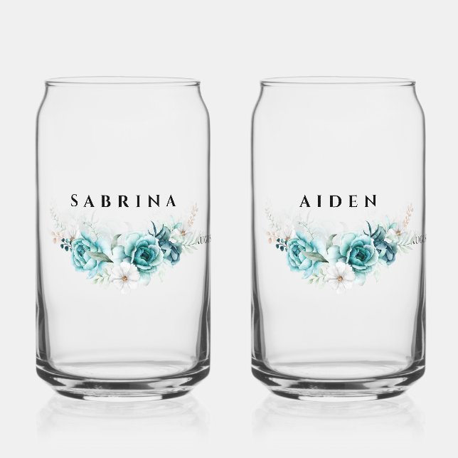 Vaso Con Forma De Lata Duste Boda floral blanca verde esmeralda (Anverso)