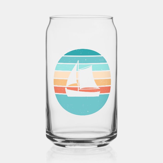 Vaso Con Forma De Lata Efecto perturbador retro del atardecer + velero (Anverso)