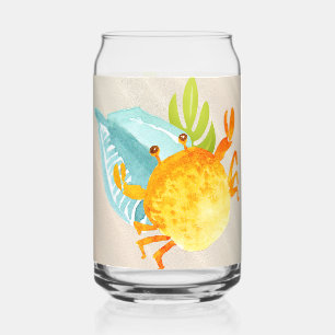 Vaso Con Forma De Lata El cangrejo encuentra conchas marinas y algas mari