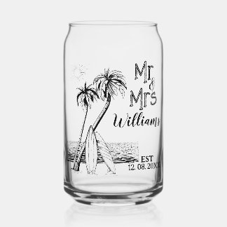 Vaso Con Forma De Lata El Nombre De Familia Tropical Beach Surfer Est Mr.