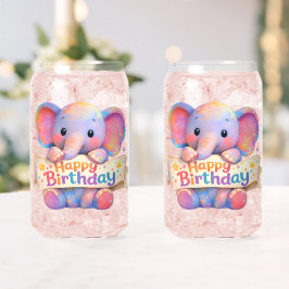 Vaso Con Forma De Lata Elefante adorable, feliz cumpleaños vaso de vidrio