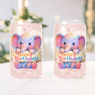 Vaso Con Forma De Lata Elefante adorable, feliz cumpleaños vaso de vidrio