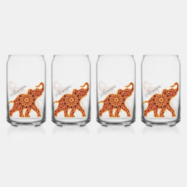 Vaso Con Forma De Lata Elefante Rojo Y Naranja Mandella, Personaliza