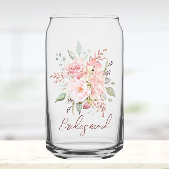 Vaso Con Forma De Lata Elegant Pink Rose Peony Floral Bridesmaid (In situ)