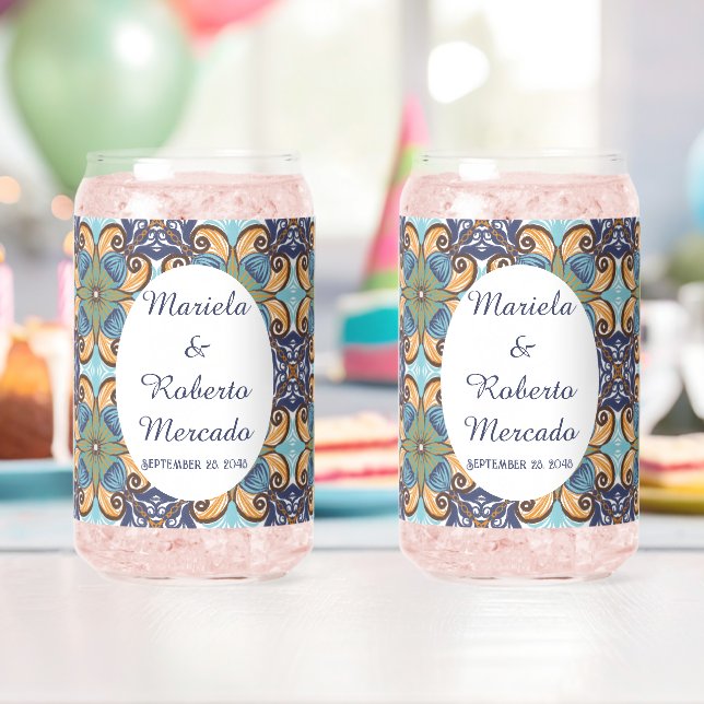 Vaso Con Forma De Lata Elegante Boda floral mexicano Talavera Oval (Insitu (Cumpleaños))