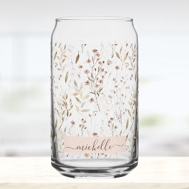 Vaso Con Forma De Lata Elegante Floral Botánico Marrón Monogramado