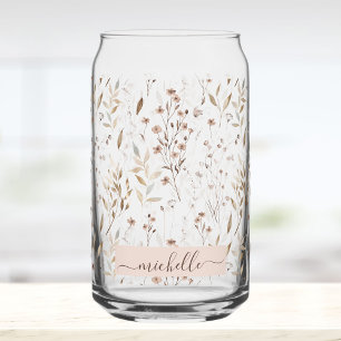 Vaso Con Forma De Lata Elegante Floral Botánico Marrón Monogramado
