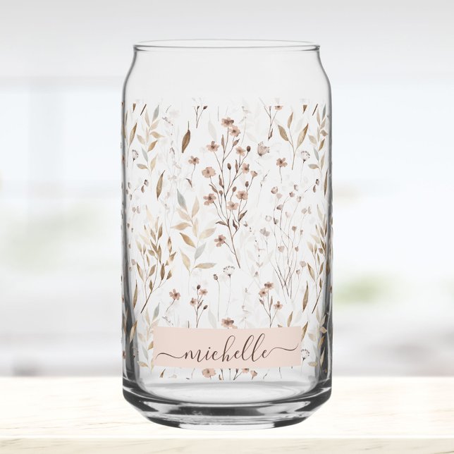 Vaso Con Forma De Lata Elegante Floral Botánico Marrón Monogramado (In situ)