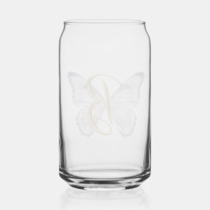 Vaso Con Forma De Lata Elegante Mariposa Floral Letra B - Monograma Artís