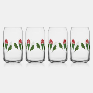 Vaso Con Forma De Lata Elegante Red festivo, Green Abstract Rosas y Holly
