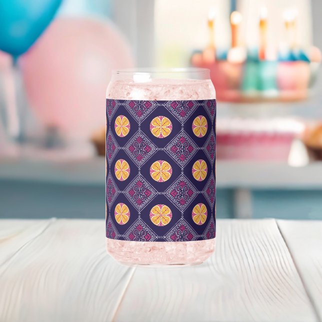 Vaso Con Forma De Lata Elegante Tela Púrpura con Patrón Floral Amarillo (Insitu (Baby Shower))