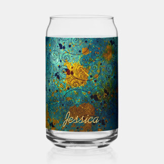 Vaso Con Forma De Lata Elegante Vino Azul y Oro Personalizado