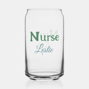Vaso Con Forma De Lata enfermera médico añadir nombre texto verde azul si