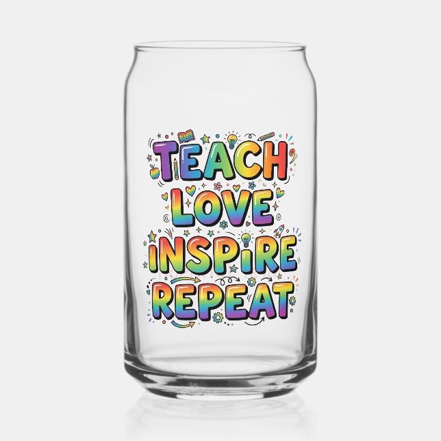 Vaso Con Forma De Lata Enseñar Amar Inspirar Repetir Arcoíris Maestro (Anverso)