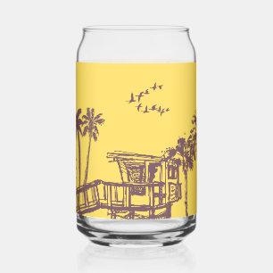 Vaso Con Forma De Lata Esbozo de playa tropical amarillo vintage de Guay