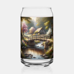 Vaso Con Forma De Lata Escena de cabaña de puente primaveral Cottagecore
