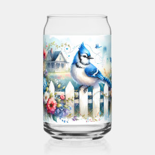 Vaso Con Forma De Lata Escena de jardín de cottage con cerca y arrendajo
