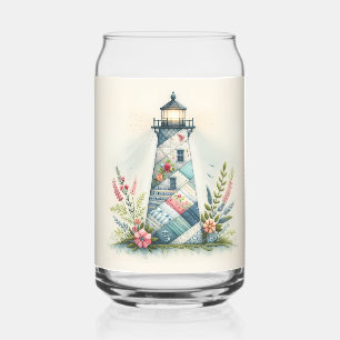 Vaso Con Forma De Lata Escena floral costera del faro de patchwork