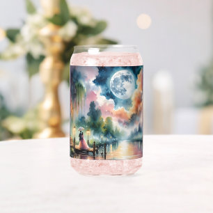 Vaso Con Forma De Lata Escena romántica de color acuático de la luna