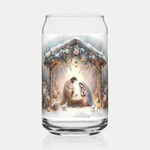 Vaso Con Forma De Lata Escena rústica de la natividad con flores de invie