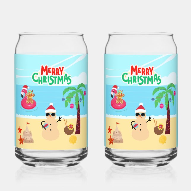 Vaso Con Forma De Lata Escenario de Navidades de playa (Anverso)