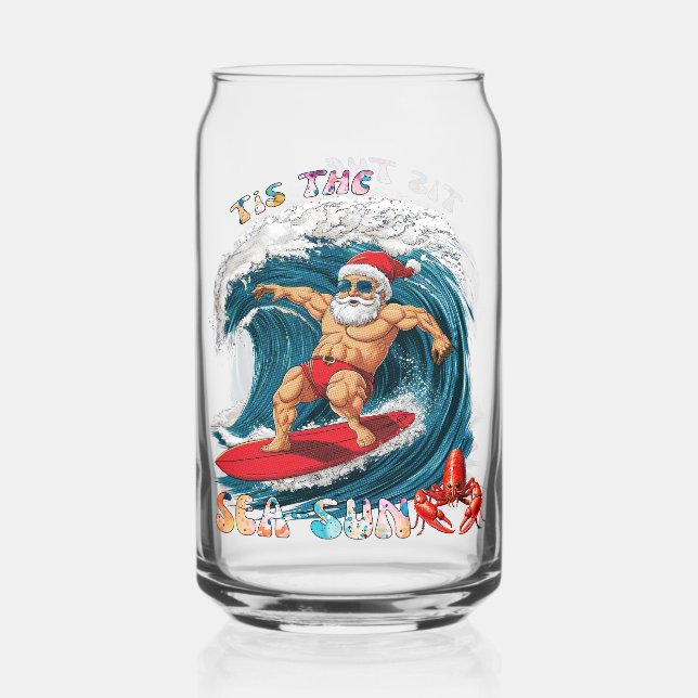 Vaso Con Forma De Lata Este es el Sea-Sun - Surfing Santa (Anverso)