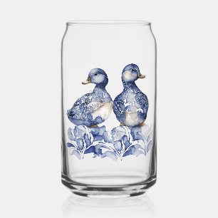 Vaso Con Forma De Lata Estilo Delft azul y blanco adorables patos con flo
