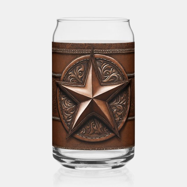 Vaso Con Forma De Lata Estrella de Texas Rústica de Cowboy Brown (Anverso)