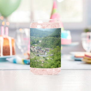 Vaso Con Forma De Lata Etiqueta de equipaje de pueblo japonés montañoso e