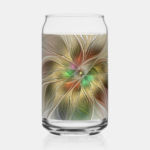 Vaso Con Forma De Lata Fantasía floral con fractal abstracto moderno dora
