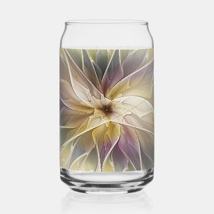 Vaso Con Forma De Lata Fantasía Floral Dorada Berenjena Arte Fractal Abst