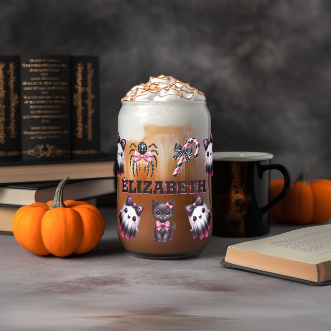 Vaso Con Forma De Lata Fantasma Halloween de Coquette rosa y negra (Subido por el creador)