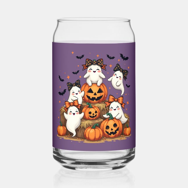 Vaso Con Forma De Lata Fantasmas De Halloween En Coquette Bows & Pumpkins (Anverso)