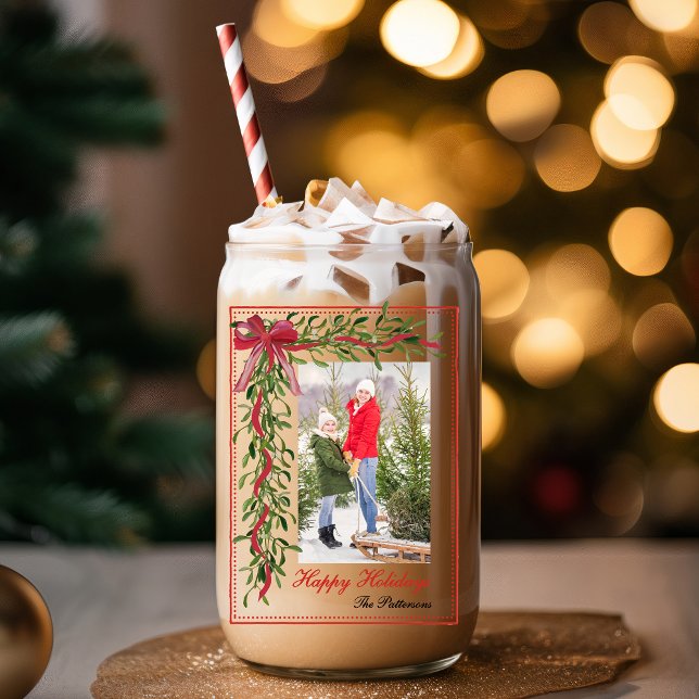 Vaso Con Forma De Lata Felices fiestas Mistletoe Red Bow Family Photo (Subido por el creador)