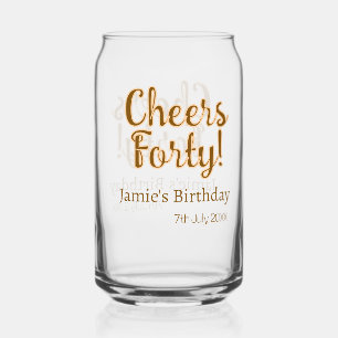 Vaso Con Forma De Lata Felicidades cuarenta naranja marrón caligrafía cum