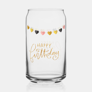 Vaso Con Forma De Lata Feliz cumpleaños, cadena de corazones