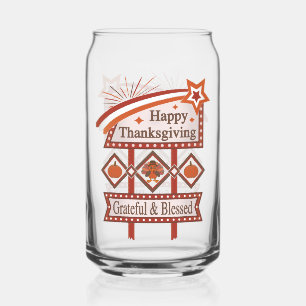 Vaso Con Forma De Lata Feliz Día de Acción de Gracias, Rótulo Retro Bendi