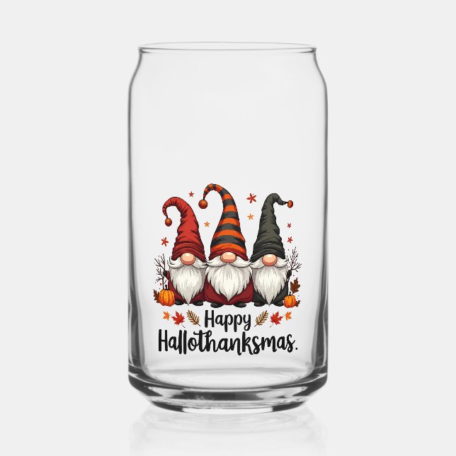 Vaso Con Forma De Lata Feliz Hallothanksmas Halloween Navidad Gnomes (Anverso)