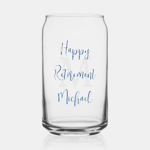 Vaso Con Forma De Lata Feliz Jubilación Fiesta Gris Monograma Azul Nombre