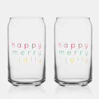 FELIZ MERRY JOLLY 16 oz Vidrios para beber (2)
